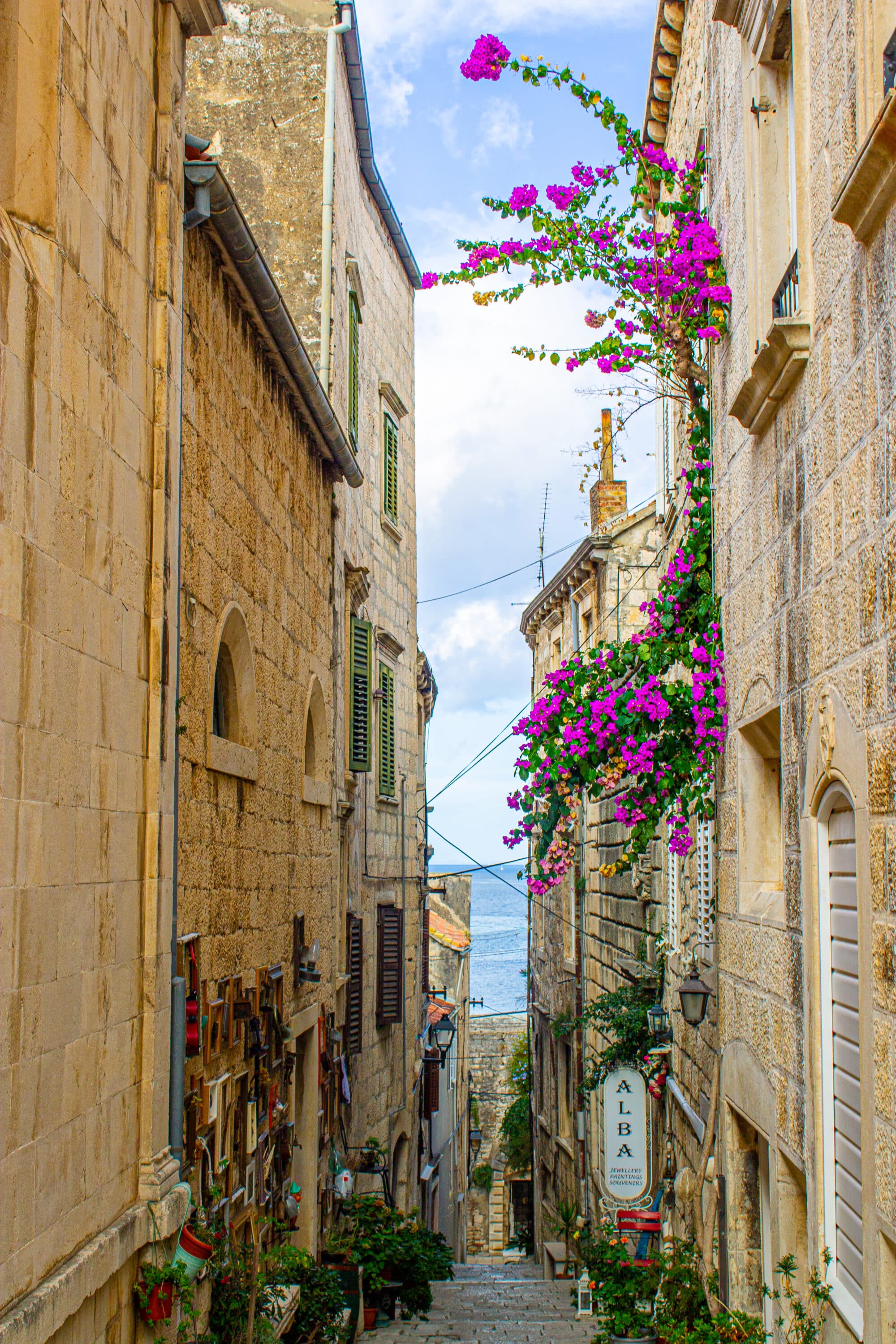 Korčula alley and ocean