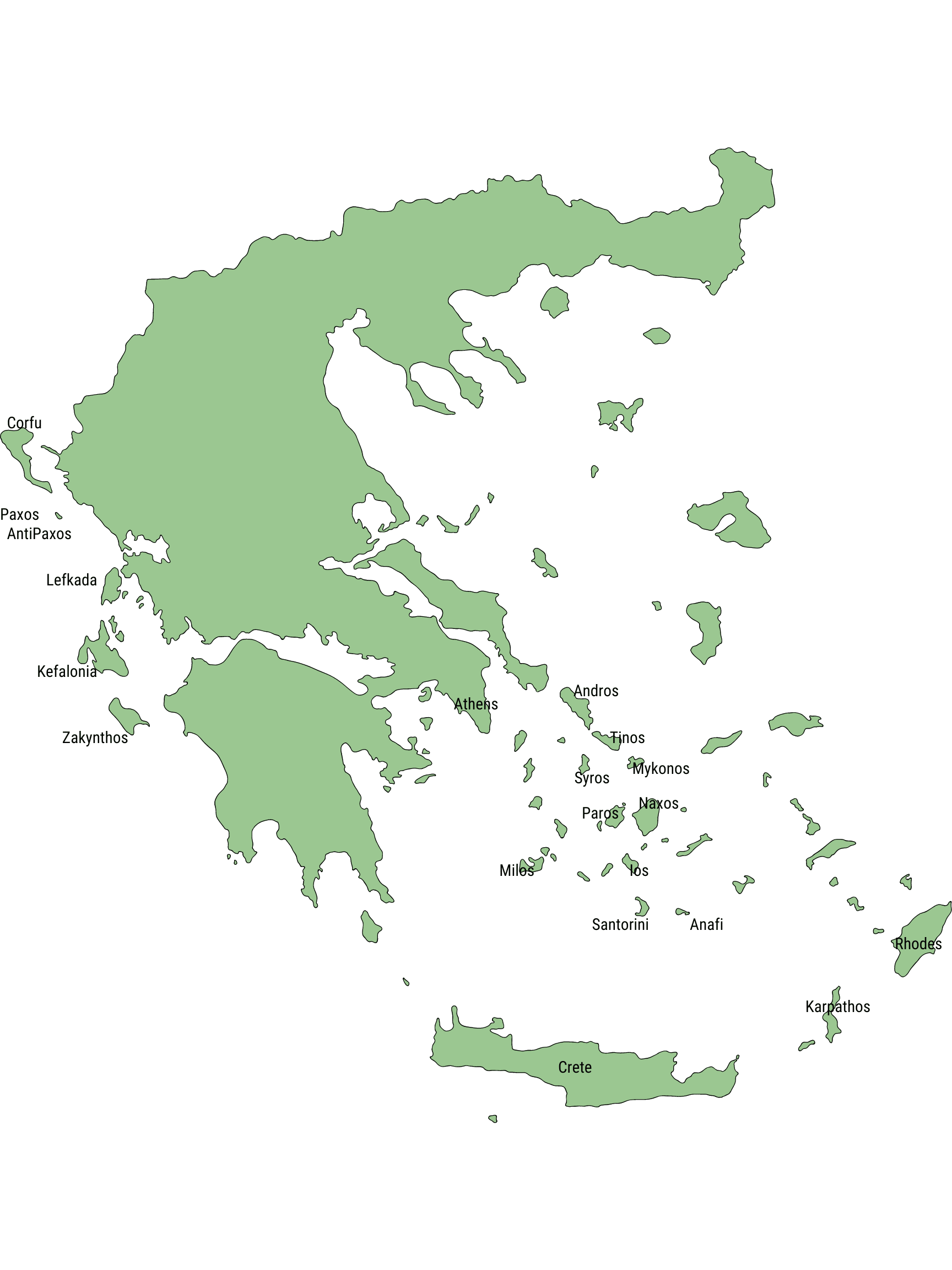 Greek island map with English names