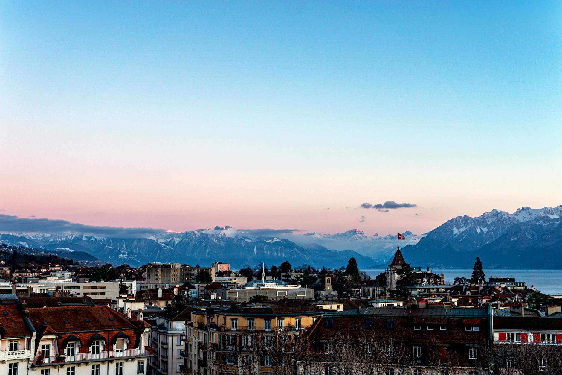 aerial view of city of lausanne switzerland