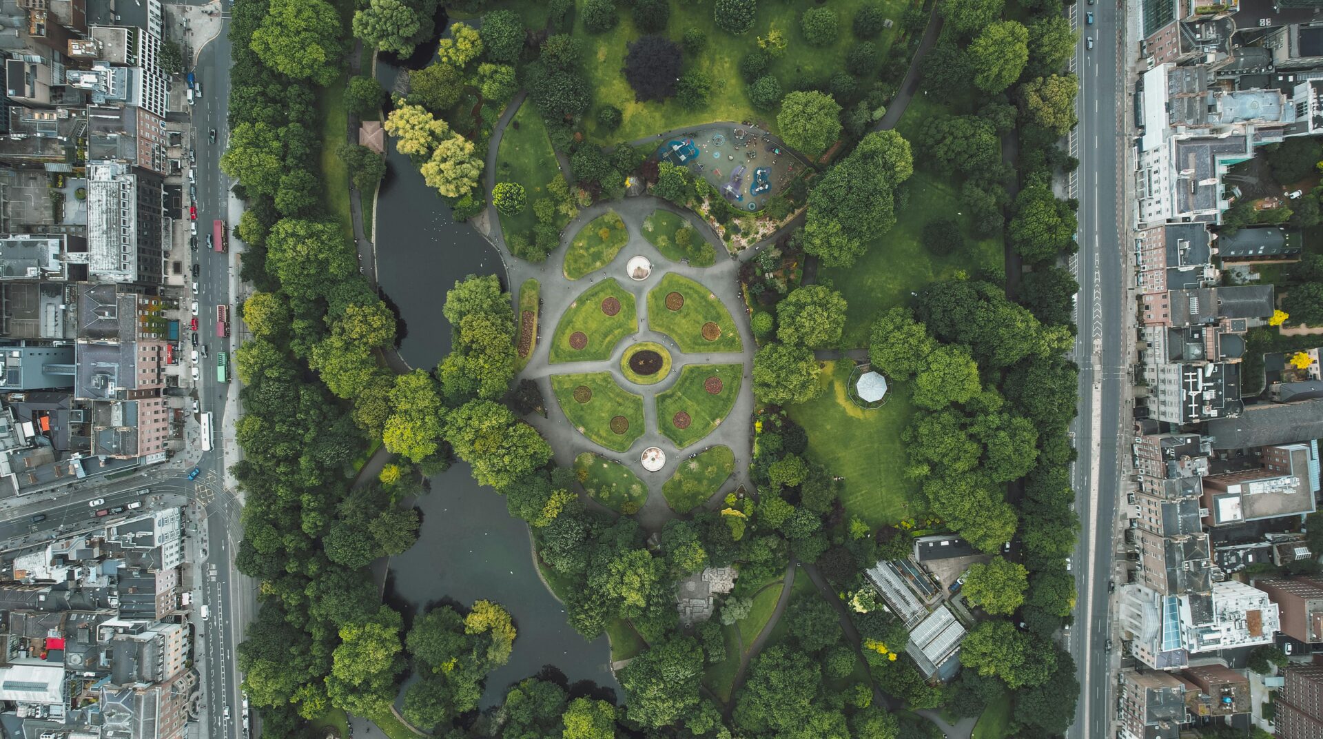 St Stephens Green park Dublin aerial view